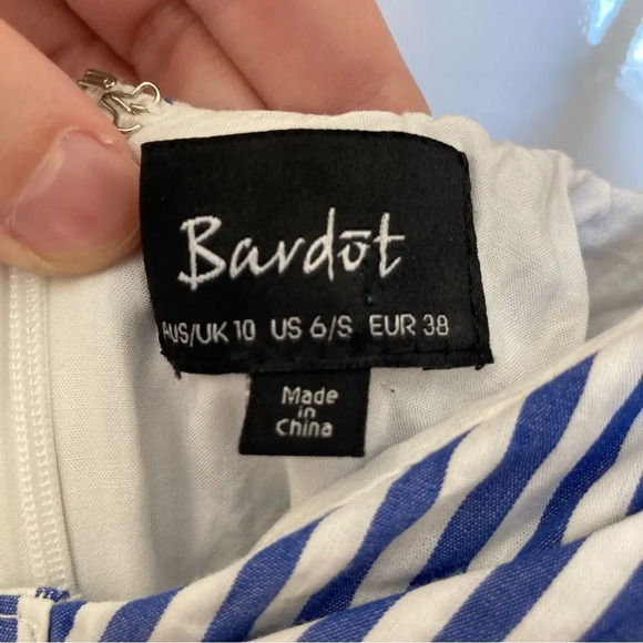 BARDOT Paloma Striped Midi Dress Off the Shoulder Size Small - Picture 5 of 6